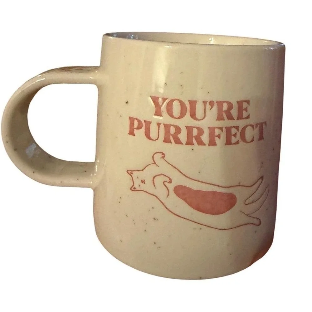 Youre Purrfect Cat Themed Room Essentials Stoneware Mug Cream Speckle New